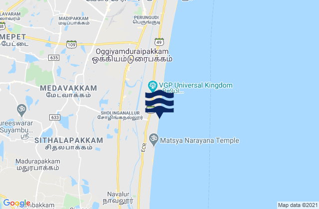 Mapa da tábua de marés em Akkarai Beach, India
