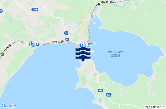 Mapa da tábua de marés em Akkeshi Wan, Japan