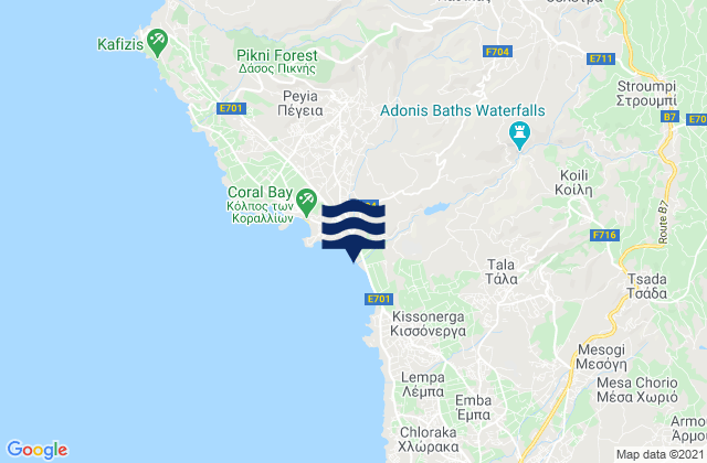 Mapa da tábua de marés em Akoursós, Cyprus