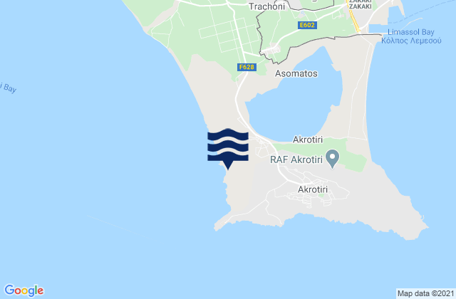 Mapa da tábua de marés em Akrotíri, Cyprus