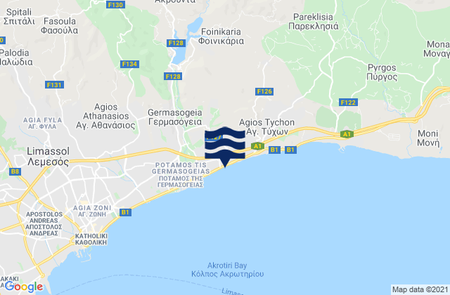 Mapa da tábua de marés em Akroúnta, Cyprus