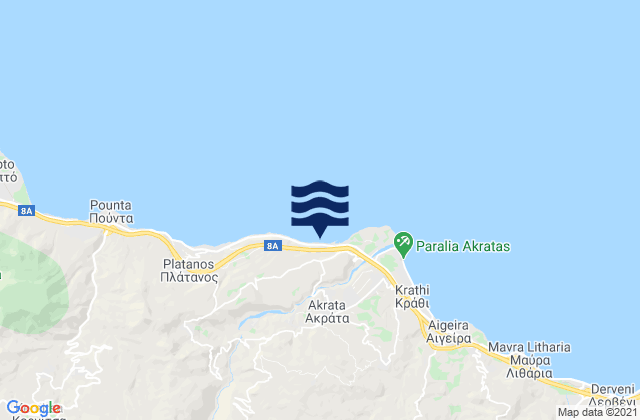 Mapa da tábua de marés em Akráta, Greece