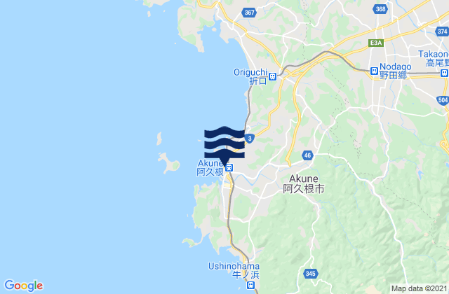 Mapa da tábua de marés em Akune Shi, Japan