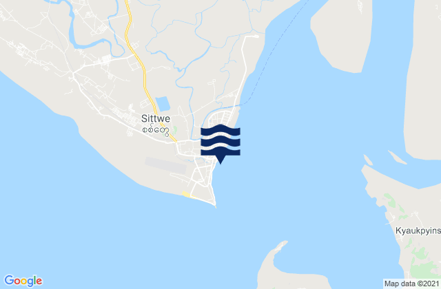 Mapa da tábua de marés em Akyab, Myanmar