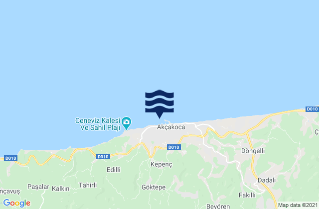 Mapa da tábua de marés em Akçakoca, Turkey