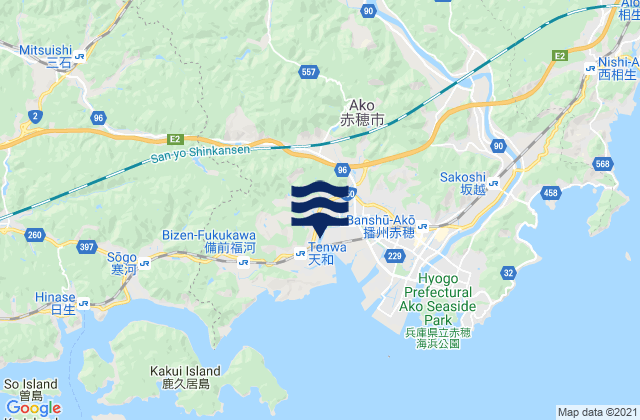 Mapa da tábua de marés em Akō Shi, Japan