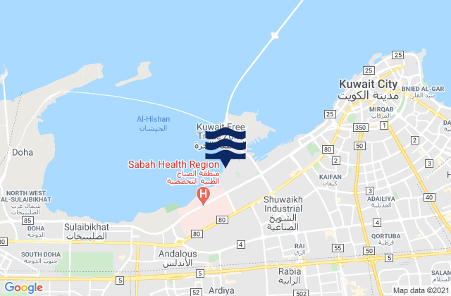 Mapa da tábua de marés em Al Asimah Governorate, Kuwait