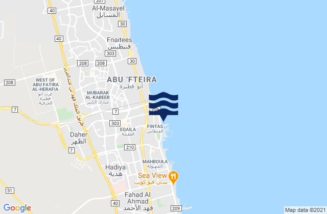 Mapa da tábua de marés em Al Finţās, Kuwait