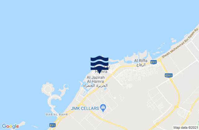 Mapa da tábua de marés em Al Jazirah Al Hamra, United Arab Emirates