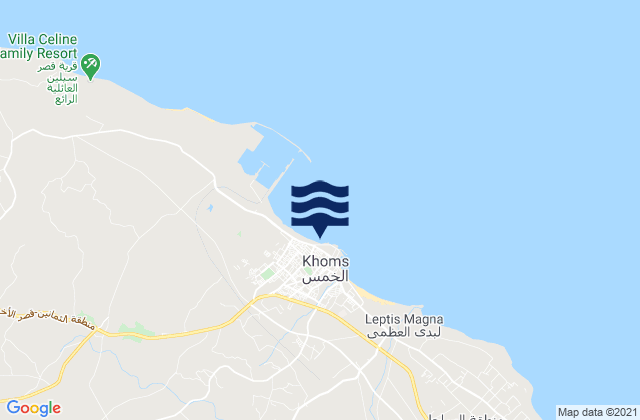 Mapa da tábua de marés em Al Khums, Libya