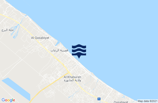 Mapa da tábua de marés em Al Khābūrah, Oman