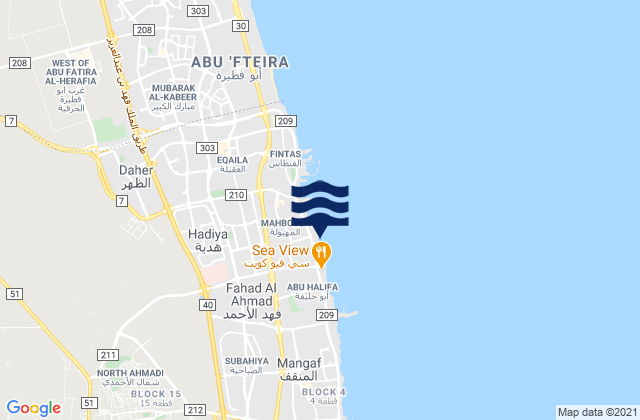 Mapa da tábua de marés em Al Mahbūlah, Kuwait