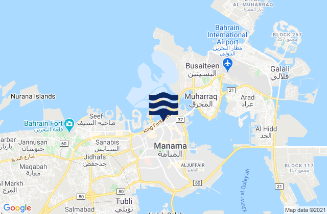 Mapa da tábua de marés em Al Manamah Harbor, Saudi Arabia