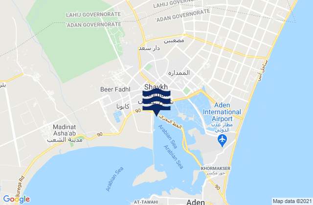 Mapa da tábua de marés em Al Mansura, Yemen