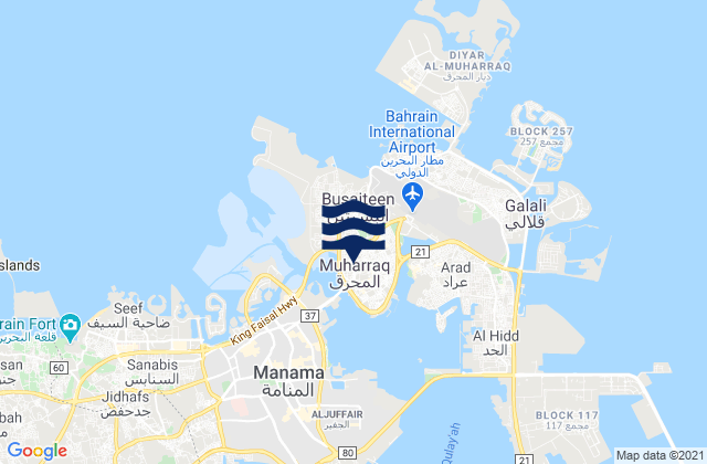Mapa da tábua de marés em Al Muharraq, Bahrain