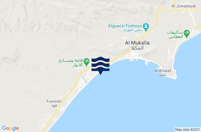 Mapa da tábua de marés em Al Mukalla, Yemen