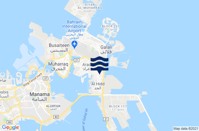 Mapa da tábua de marés em Al Ḩadd, Bahrain