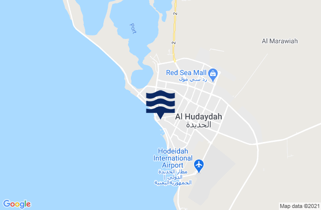 Mapa da tábua de marés em Al Ḩudaydah, Yemen