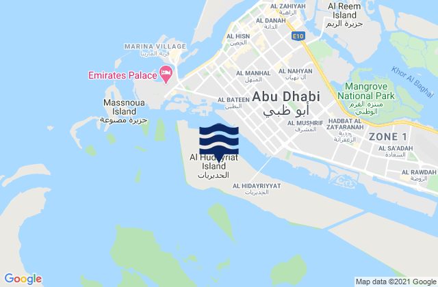 Mapa da tábua de marés em Al Ḩudayriyāt, United Arab Emirates