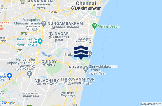 Mapa da tábua de marés em Alandur, India