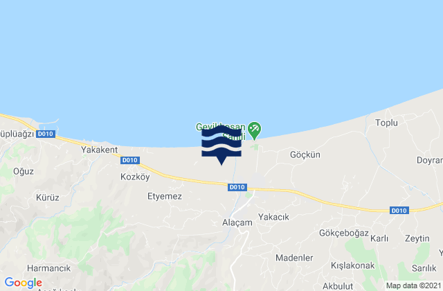 Mapa da tábua de marés em Alaçam, Turkey