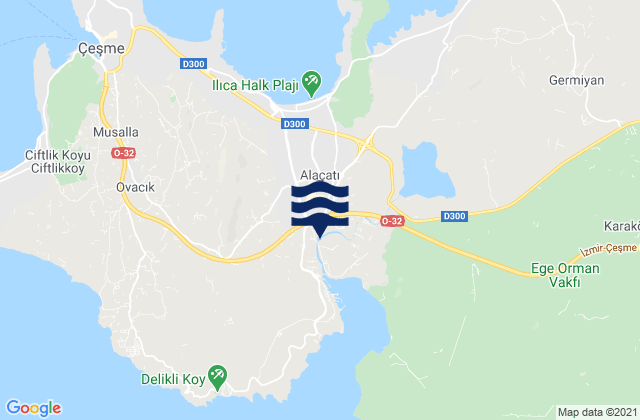 Mapa da tábua de marés em Alaçatı, Turkey