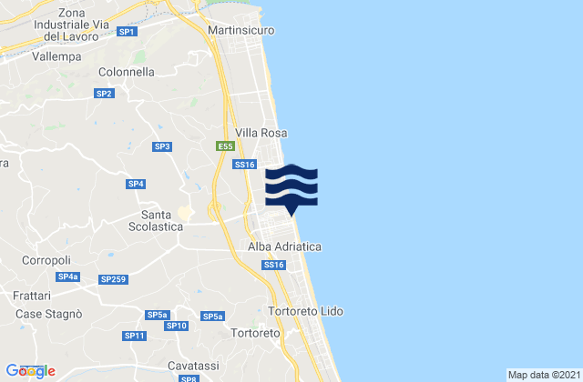 Mapa da tábua de marés em Alba Adriatica, Italy