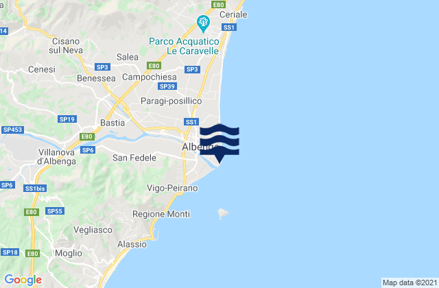 Mapa da tábua de marés em Albenga, Italy