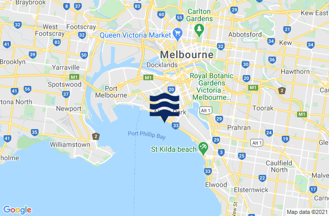 Mapa da tábua de marés em Albert Park, Australia