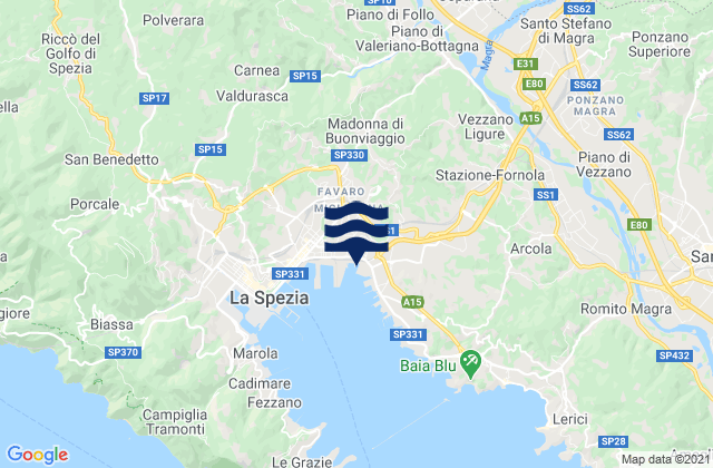 Mapa da tábua de marés em Albiano Magra, Italy