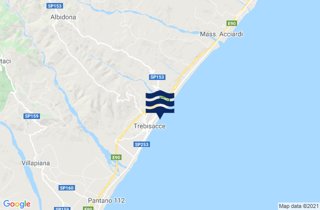 Mapa da tábua de marés em Albidona, Italy