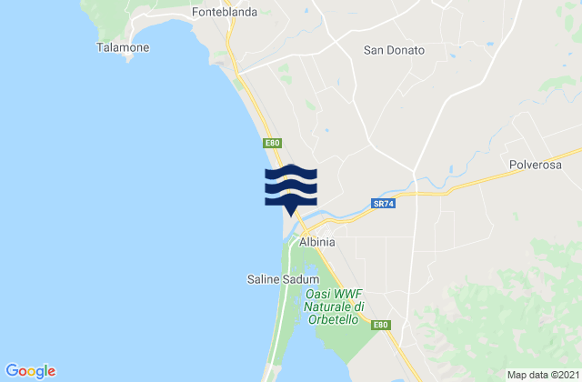 Mapa da tábua de marés em Albinia, Italy