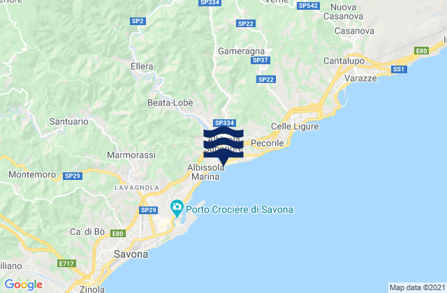 Mapa da tábua de marés em Albisola Marina, Italy