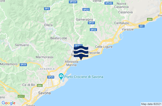 Mapa da tábua de marés em Albisola Superiore, Italy