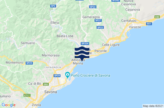 Mapa da tábua de marés em Albissola Marina, Italy