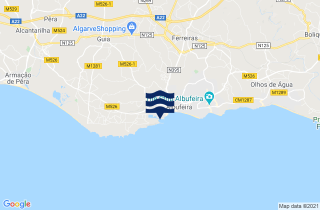 Mapa da tábua de marés em Albufeira, Portugal