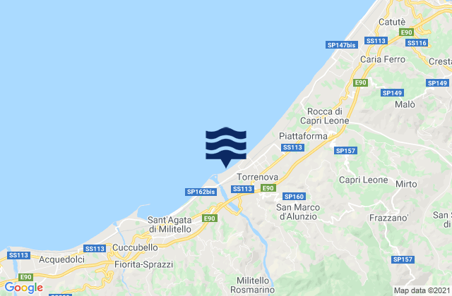 Mapa da tábua de marés em Alcara Li Fusi, Italy