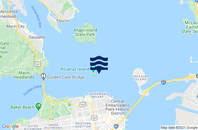 Mapa da tábua de marés em Alcatraz (North Point), United States