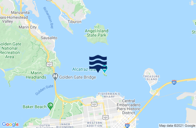 Mapa da tábua de marés em Alcatraz Island 0.2 mile west of, United States