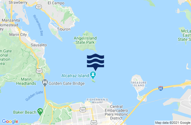 Mapa da tábua de marés em Alcatraz Island 0.5 mile north of, United States
