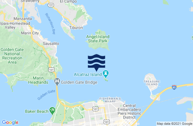 Mapa da tábua de marés em Alcatraz Island W, United States