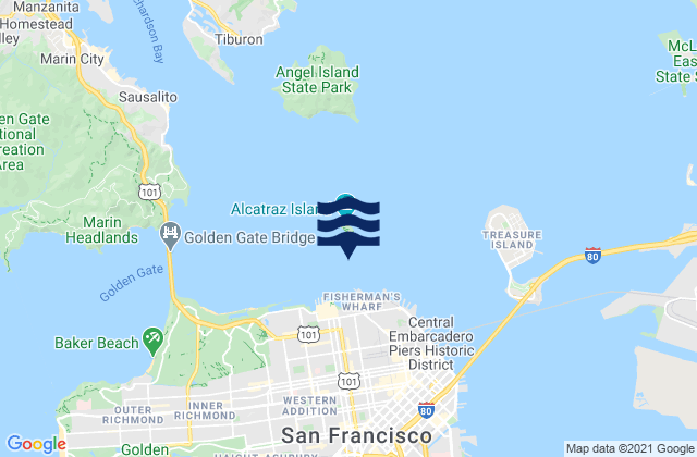 Mapa da tábua de marés em Alcatraz Island south of, United States