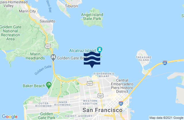 Mapa da tábua de marés em Alcatraz Island southwest of, United States