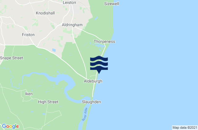 Mapa da tábua de marés em Aldeburgh's Beach, United Kingdom