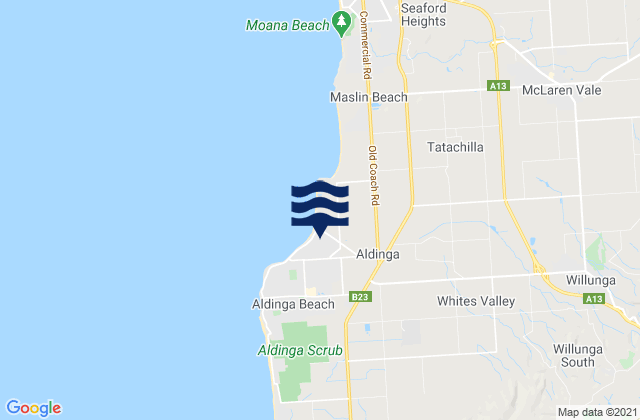 Mapa da tábua de marés em Aldinga, Australia