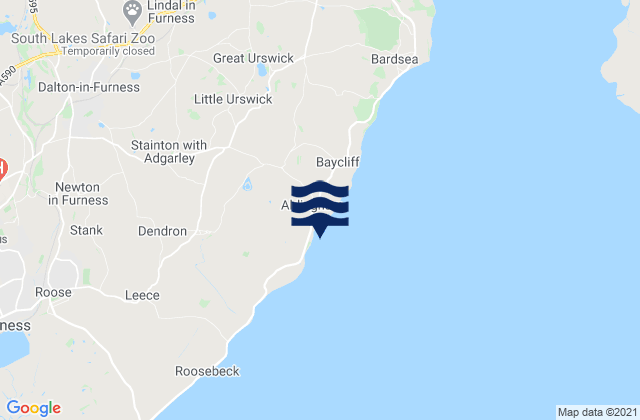 Mapa da tábua de marés em Aldingham Beach, United Kingdom