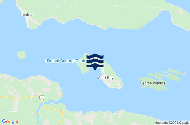 Mapa da tábua de marés em Alert Bay, Canada