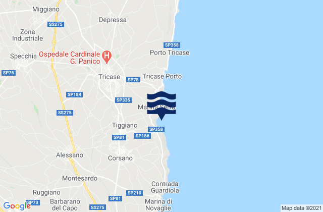 Mapa da tábua de marés em Alessano, Italy