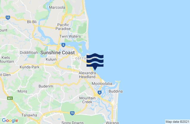 Mapa da tábua de marés em Alexandra Headland Beach, Australia