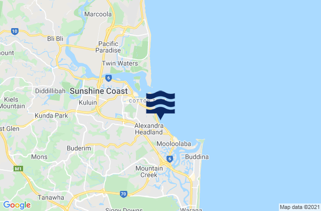 Mapa da tábua de marés em Alexandra Headland, Australia